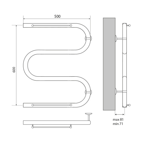 Полотенцесушитель водяной Melodia Simple Shelf М-образный б/кронштейна 60х50х1" с полкой (MTRSS6050)