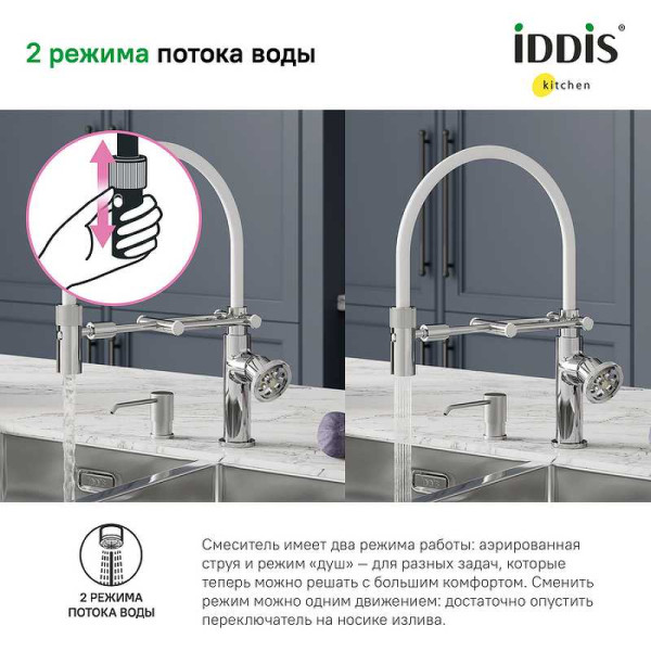 Смеситель для кухни с гибким изливом Iddis Grange Хром (GRASBFLi05)