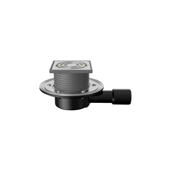 Трап регулируемый Fachmann Т 090.1 SDsP 122x122 горизонтальный выпуск DN40/50 с "сухим" гидрозатвором, решетка нерж. сталь, пластиковый подрамник (04.