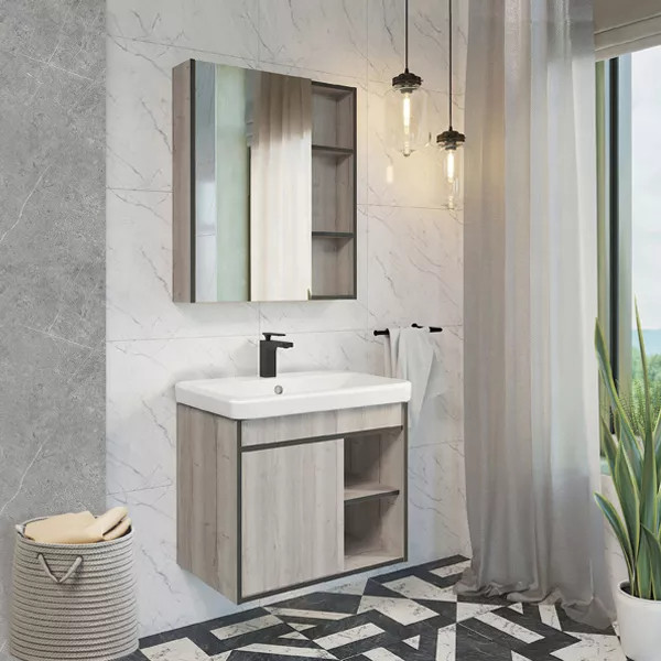 Шкаф зеркальный Comforty Вена 700x150x800 дуб дымчатый (00-00009272)