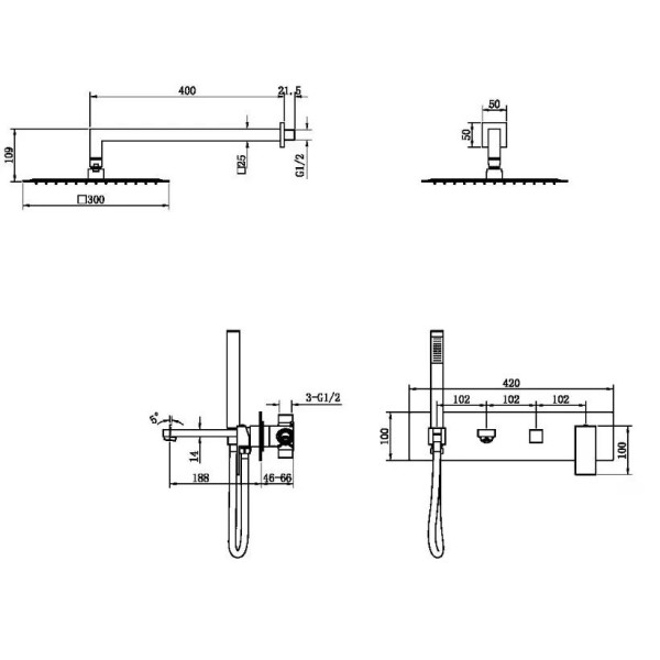 Душевая система Boheme Qubic NB (никель) (474-NB)