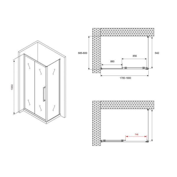 Душевой уголок Abber Diamant 180x195x60 стекло прозрачное, профиль черный (AG30180BH-S60B) Душевой уголок Abber Diamant 180x195x60 стекло прозрачное, профиль черный (AG30180BH-S60B)