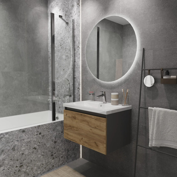 Тумба подвесная 1Marka Aris 690x447x400 антрацит/дуб крафт золотой (Ц0000042283)