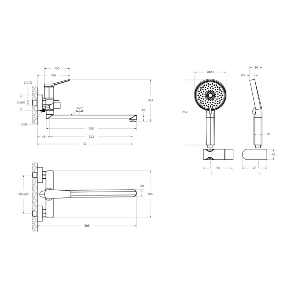 Смеситель для ванны и душа с длинным изливом с душем, шлангом и держателем BelBagno (UNIQUE-VASM-L-CRM)