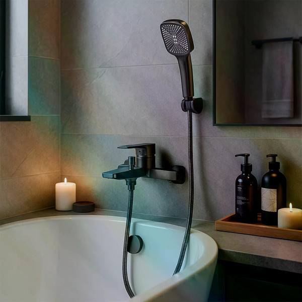 Смеситель для раковины Rea Argus с душевым комплектом оружейная сталь (REA-B8747)