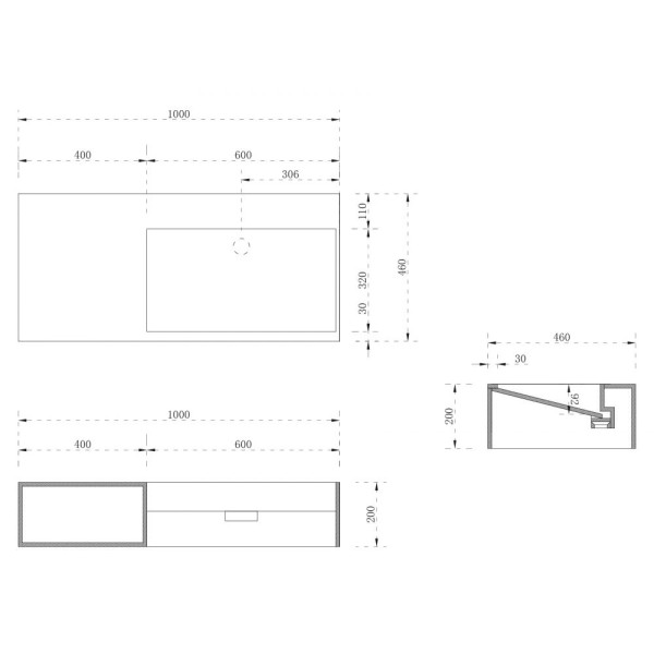 Тумба-раковина подвесная Abber Stein 200x1000x460 белая матовая (AS2640-1.0 L)