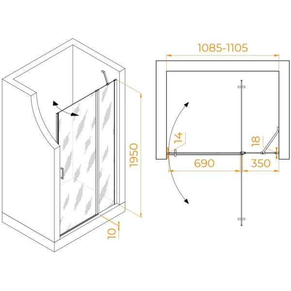 Душевая дверь RGW LE-004-Gr 81x195 стекло прозрачное, профиль серый (35120411-210)