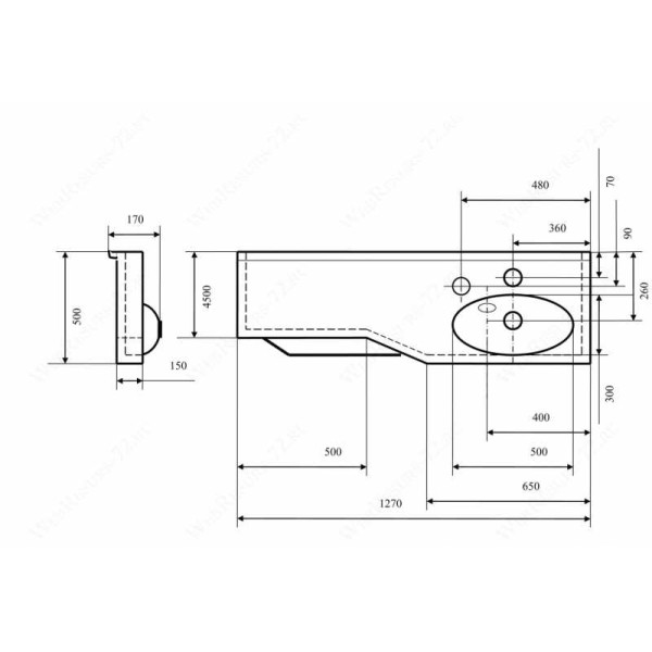 Раковина подвесная Акватон Отель 3/1000 1270х500х170 R (1A70123WOT01R)