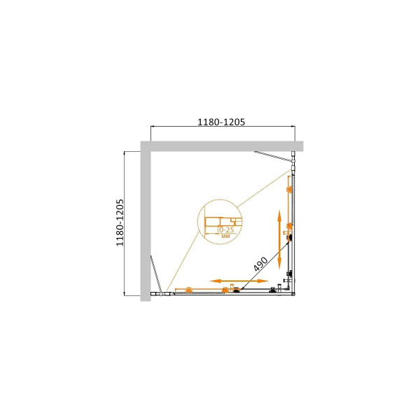Душевой уголок Cezares Molveno 120x120x195 стекло матовое, профиль хром (MOLVENO-A-22-90+30-P-Cr)