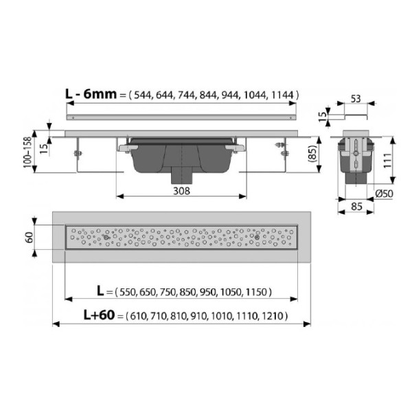 Лоток душевой AlcaPlast Alcadrain Antivandal с решеткой, вертикальный сток (APZ1011-650L)