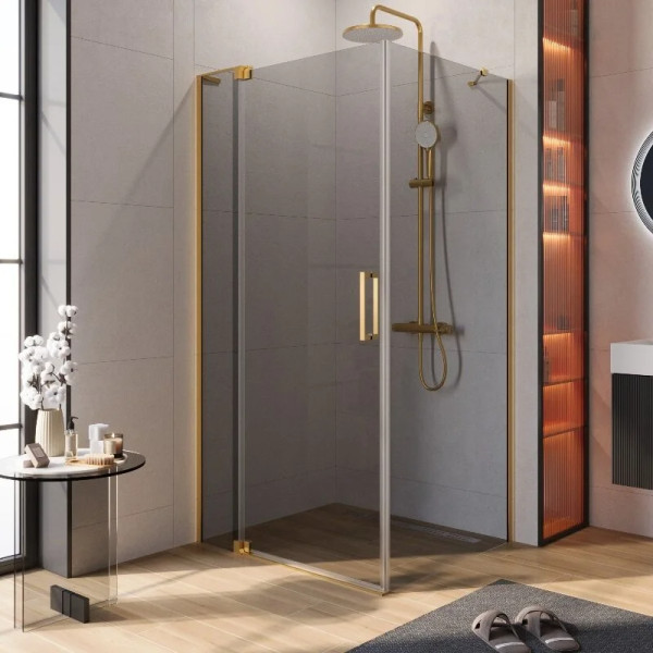 Душевой уголок Cezares Slider 100x90x195 стекло серый, профиль брашированное золото (SLIDER-AH-1-90-100/110-GRIGIO-BORO)