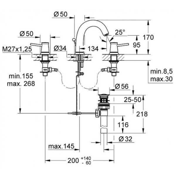 Смеситель для раковины Grohe BauClassic внешняя и внутренняя части хром (20470000)