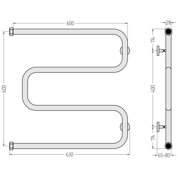 Полотенцесушитель водяной Сунержа 600x600 матовый черный (31-4014-6060)