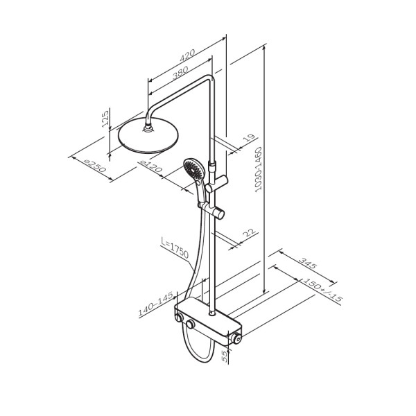 Душевая система AM.PM Inspire V2.0 набор: см-ль д/душа с термостатом, верхний душ d 250 мм, Лейка для душа (F0750A422)