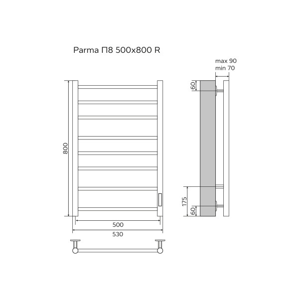 Полотенцесушитель электрический Azario Parma 500x800 хром Полотенцесушитель электрический Azario Parma 500x800 хром