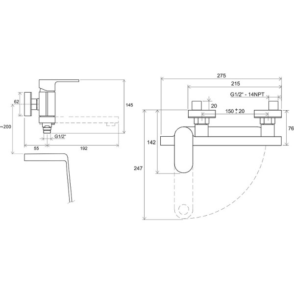 Смеситель для ванны и душа Ravak CR 022.00/150 хром (X070042)