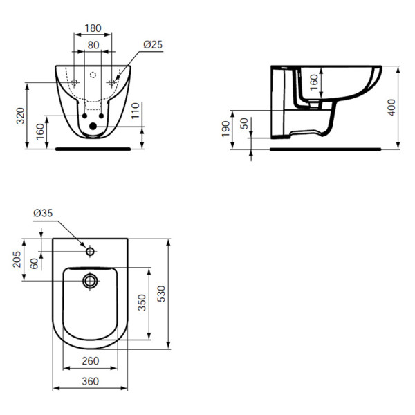 Биде подвесное Ideal Standard Tempo 530х360x350 (T510001)