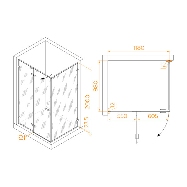 Душевой уголок RGW Stilvoll 120x100 стекло прозрачное, профиль черный (353204020-14)