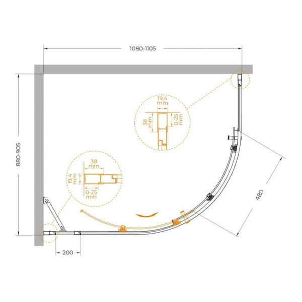 Душевой уголок Cezares Molveno 110x90x195 стекло прозрачное, профиль оружейная сталь (MOLVENO-RH-1-110/90-C-GM-IV)