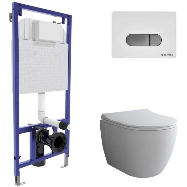 Комплект инсталляция с унитазом Berges NOVUM, кнопка D7, унитаз OKUS, сидение дюропласт Toma Slim SO (043262)
