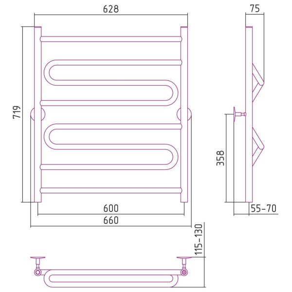 Полотенцесушитель водяной Стилье Универсал-51 800х600 (1+2+1) ПZП 21 хром (00651-8060) Полотенцесушитель водяной Стилье Универсал-51 800х600 (1+2+1) ПZП 21 хром (00651-8060)