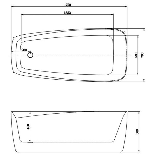 Ванна акриловая Aquatek Паола 1700x780x600 со сливом и ножками белый глянцевый (AQ-190778)