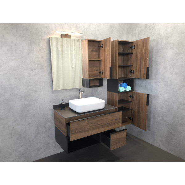 Шкаф зеркальный Comforty Штутгарт 900x160x800 дуб темно-коричневый (00004151038)