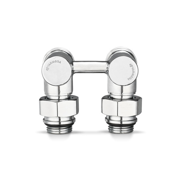 Фитинг двойной угловой со встроенным шаровым краном 1/2"х3/4"(18)ЕК Varmega VMDV20 (хром) (VMDV20-400415)