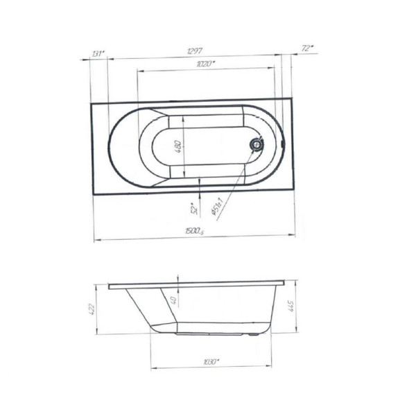 Ванна акриловая 1Marka Atlas 150x70 белая (01атл1570)