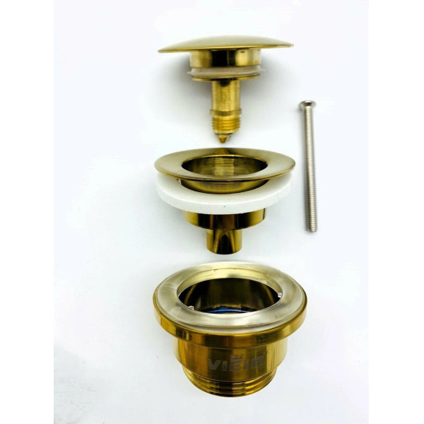 Донный клапан для раковины Vieir 1 1/4" (32 мм.), 67 мм. Quick Clac с переливом (латунь, золото) (VER26S) Донный клапан для раковины Vieir 1 1/4" (32 мм.), 67 мм. Quick Clac с переливом (латунь, золото) (VER26S)