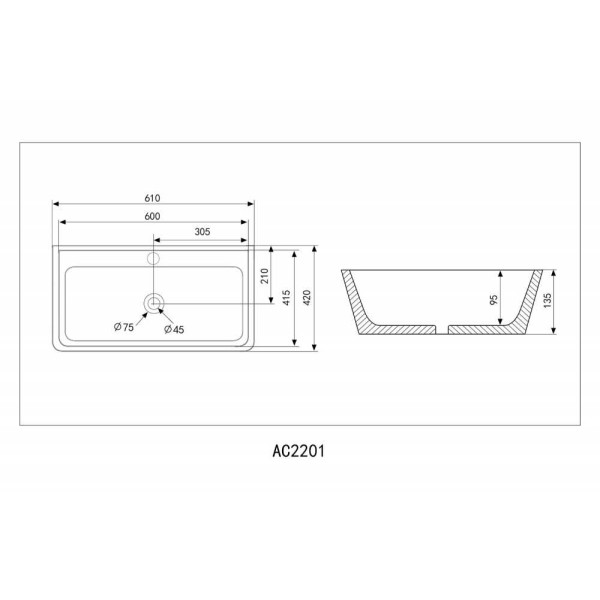 Раковина накладная ABBER Rechteck 61x42 черная (AC2201MB)