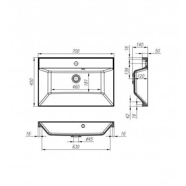 Раковина встраиваемая BelBagno 70 белая (BB700/450-LV-MR-AST)