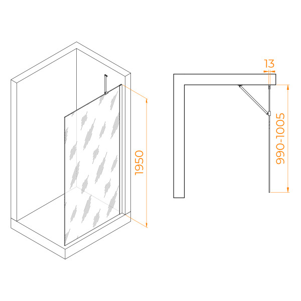 Душевое ограждение RGW Walk In 100x195 стекло тонированное, профиль хром (351011010-31)