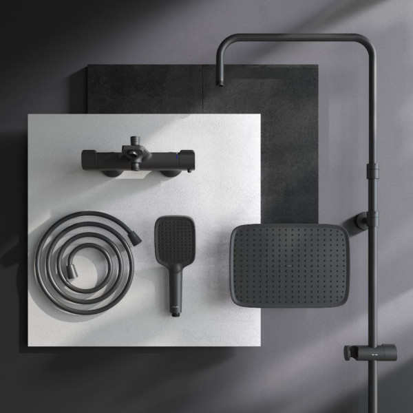Душевая система AM.PM Func см-ль для ванны и душа с ТМС, душ.штанга, верхн. душ квадр., ручн.душ, черн (F078F522)