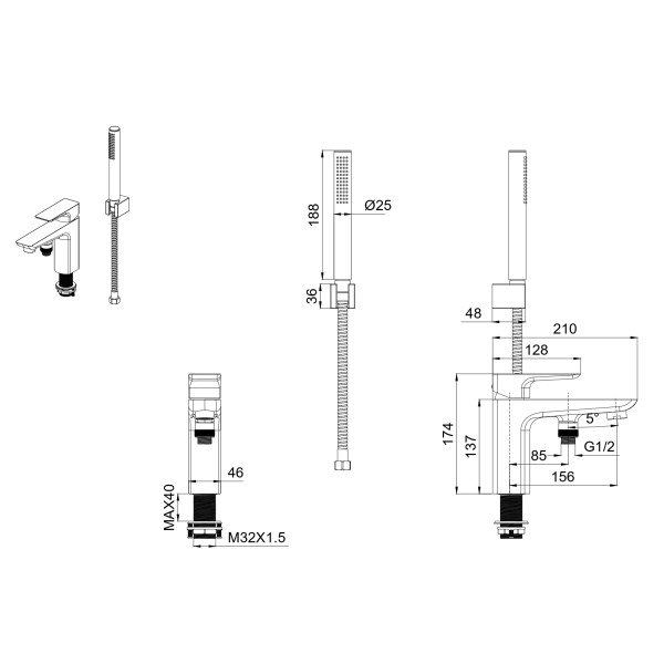Смеситель на борт ванны Aquatek Вега оружейная сталь (AQ1044BGM) Смеситель на борт ванны Aquatek Вега оружейная сталь (AQ1044BGM)