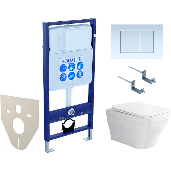 Комплект нсталляция c унитазом Aquatek Амадео рама Standard INS-0000012 с звукоиз.прокладкой+крепеж KKI-0000002+кнопкаKDI-0000009+унитаз Амадео AQ11