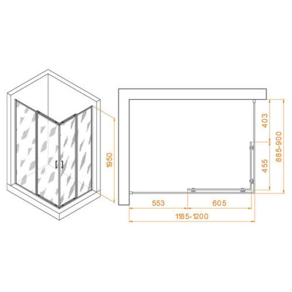 Душевой уголок RGW PA-040 120x90x195 стекло прозрачное, профиль хром (350814092-11)
