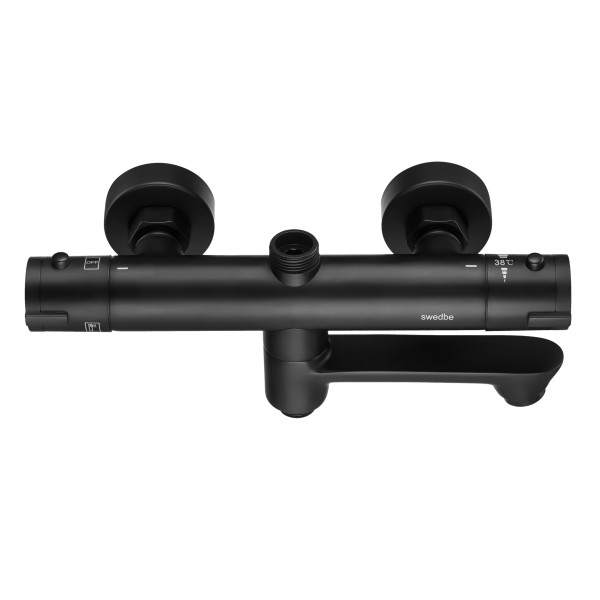 Смеситель для ванны и душа Swedbe Hermes термостат с повортн.изливом черный (9042B) Смеситель для ванны и душа Swedbe Hermes термостат с повортн.изливом черный (9042B)