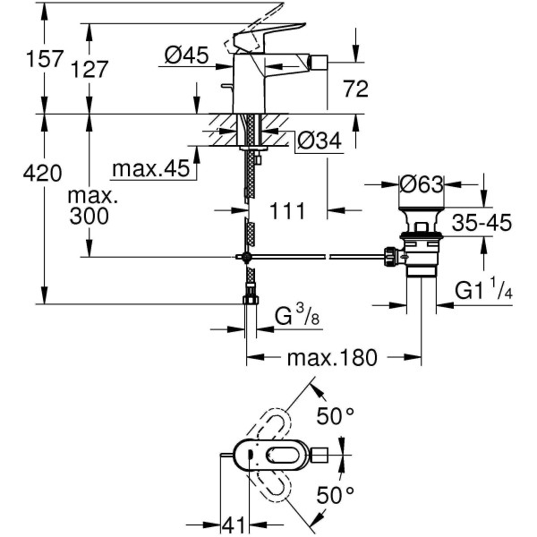 Смеситель для биде Grohe Start Loop с донным клапаном (23352000)