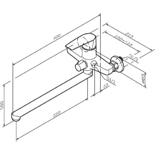Смеситель для ванны и душа AM.PM Gem с изливом (F90A90000)