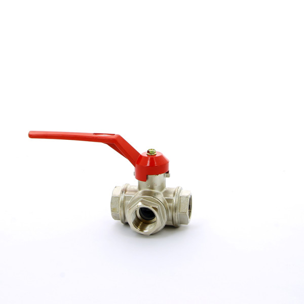 Кран Itap 1" шаровый трёхходовой T-порт (красная ручка-рычаг) (1280100T)