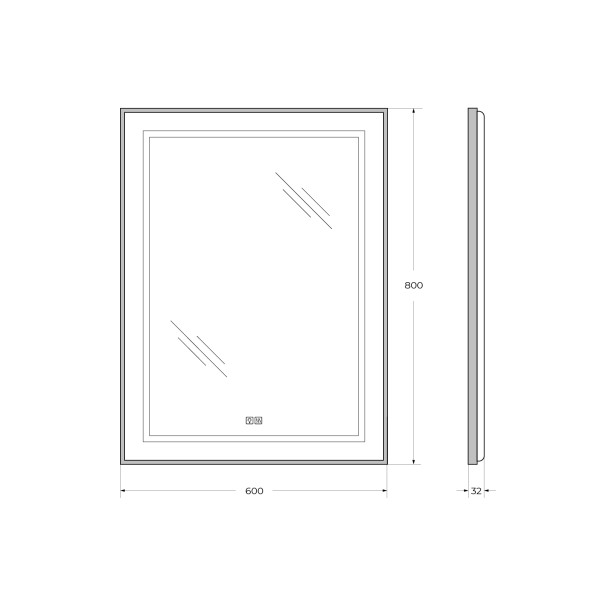 Зеркало BelBagno 600x32x800 в алюминиевой раме со встроенным светильником сенсорным выключателем и подогревом (SPC-KRAFT-600-800-LED-TCH-WARM-NERO)