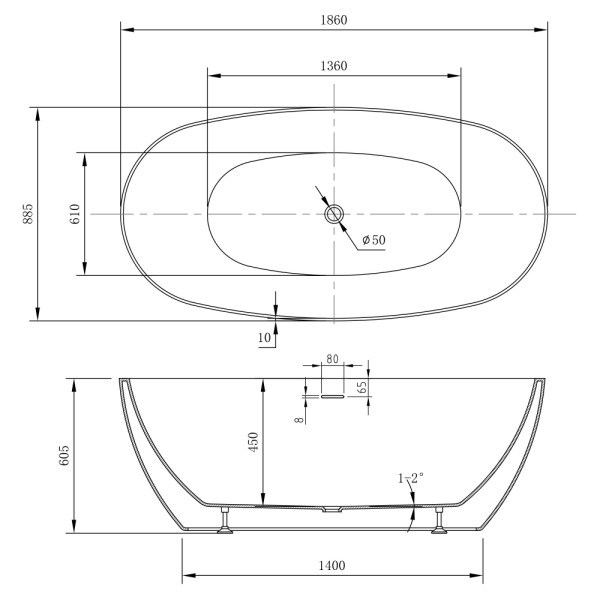 Ванна акриловая Abber 186x88,5x60,5 белая (AB9504)