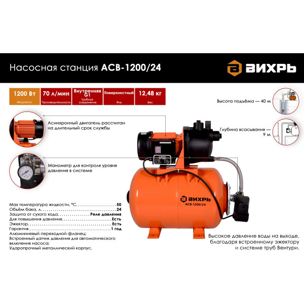 Станция водоснабжения автономная Вихрь АСВ-1200/24 (68/1/2) Станция водоснабжения автономная Вихрь АСВ-1200/24 (68/1/2)