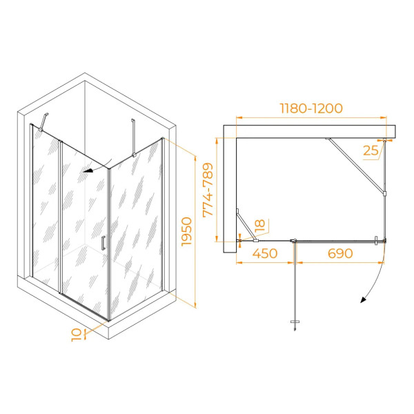Душевой уголок RGW Leipzig LE-044 (LE-004 + Z-14) 120x 80x195 стекло прозрачное, профиль хром (351204428-11)