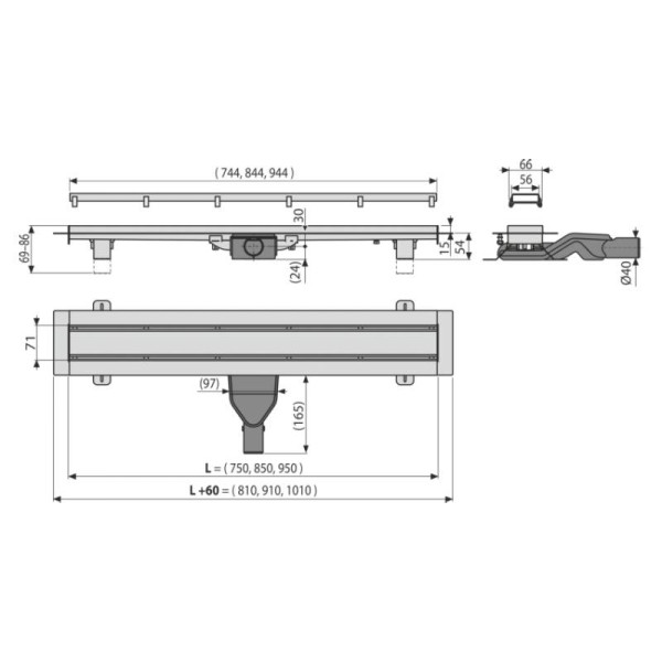Лоток душевой 850 мм с двухсторонней решеткой Alcadrain (APZ13-DOUBLE6-850)
