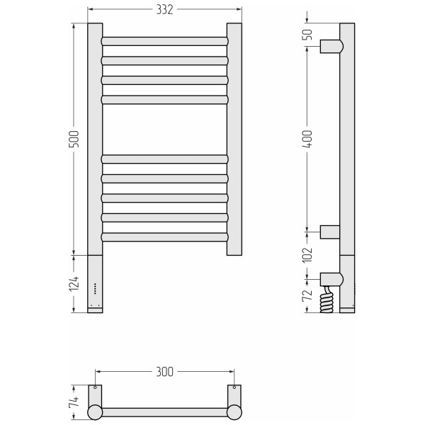 Полотенцесушитель электрический Сунержа Богема 3.1 500x300 МЭМ провод справа матовый чёрный (31-6004-5030)