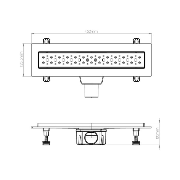 Лоток душевой 400 мм. Nova (боковой слив 360° D50, сухой затвор, решетка из нерж.ст / пузырьки) (5640.004)