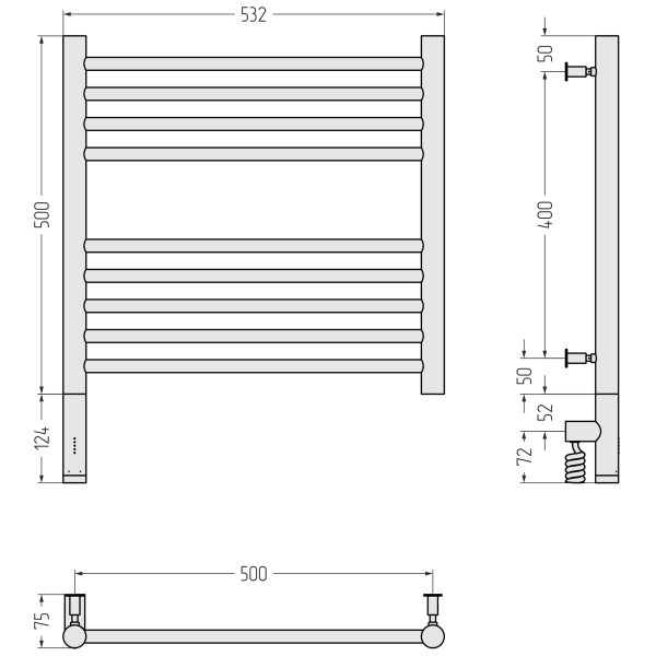 Полотенцесушитель электрический Сунержа Богема 3.0 прямая 500x500 провод слева матовый белый (30-5804-5050) Полотенцесушитель электрический Сунержа Богема 3.0 прямая 500x500 провод слева матовый белый (30-5804-5050)