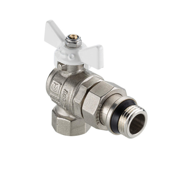Кран угловой 1/2" шаровый со сгоном Valtec Base-ГОСТ (белая бабочка, o-ring) VT.228S.NRW.04